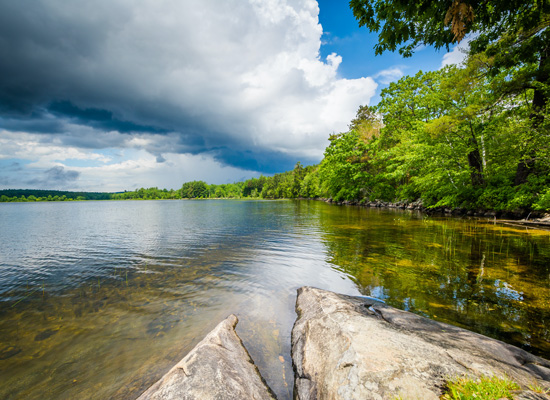 lake with rocks and trees