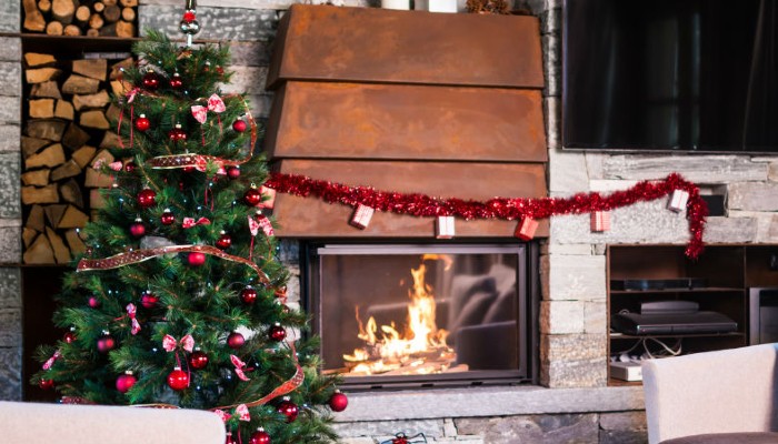 fireplace with decorations